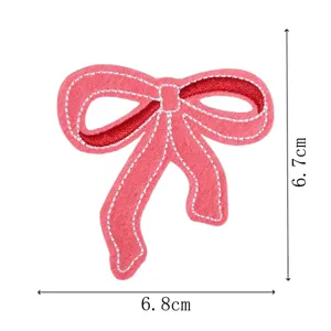 Pink bow embroidery patch DIY accessory clothing repair applique cute badge detail view