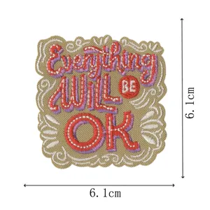Detailansicht des gestickten Motivationsaufnähers, farbige Buchstaben, zum Aufbügeln.