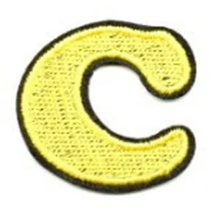 Detailed close-up of a vibrant yellow embroidered letter C patch for custom garments.