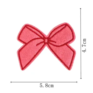 Pink bow embroidery patch DIY clothing accessory iron-on badge for kids bags 4.7x5.8cm
