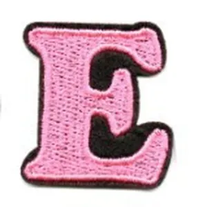 Pink letter E embroidered patch, clothing DIY applique badge accessory for jackets and bags.