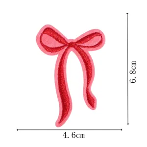 Pink red bow embroidered patch DIY clothing accessory decorative applique size 4.6x6.8cm