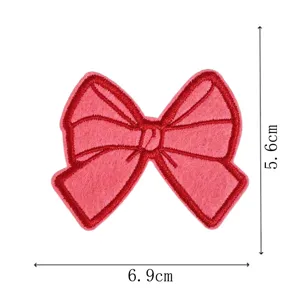 Red bow embroidery patch for DIY clothing repair, bags and children hair clip accessories.