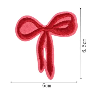 Exquisite red and pink bow embroidery patch for DIY clothing repair and hair clips 6.5cm