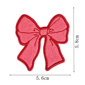 Pink embroidered bow patch cute DIY clothing accessory iron on patch for bags hair clips