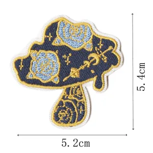 Celestial mushroom embroidered patch with floral rose and moon design for DIY clothing bag decor