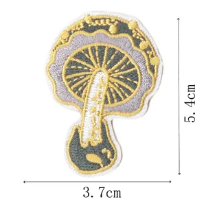 Detailed view of a decorative embroidered mushroom cloth patch with clear size measurements.