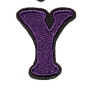 Purple embroidered letter Y patch, premium sewing apparel accessory for custom clothing design.