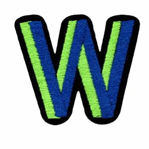 Embroidered Letter W Patch Blue Green Striped Sew On DIY Clothing Accessory Badge Applique