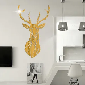 3D Geometric Deer Head Acrylic Mirror Wall Sticker for Living Room Home Decor Art