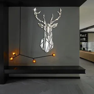 3D geometric deer head acrylic mirror wall sticker for modern living room bedroom decor