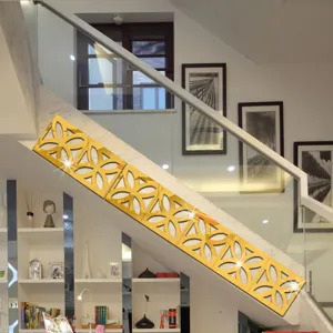 Gold 3D Mirror Wall Sticker Floral Acrylic Decal DIY Home Decor for Staircase Living Room