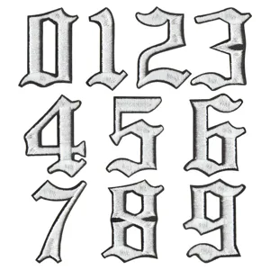 Gotische Stijl Nummer 0-9 Geborduurde Strijkaufnäher Applicatie Voor Kleding Decoratieve Badge DIY Kledingreparatie