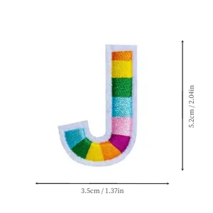 Rainbow embroidered letter J patch for clothing, colorful alphabet patch for school uniform.