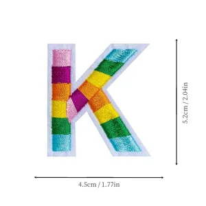 Color embroidered letter K patch rainbow stripe clothing accessory 4.5x5.2cm DIY badge