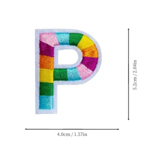 Rainbow embroidered letter P patch colorful fabric clothing accessory DIY iron on patch badge