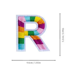 Colorful striped letter R embroidery patch, clothing DIY decorative badge, 5.2x4.6cm size.