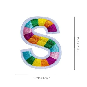 Colorful embroidered letter S patch for clothing accessories, apparel decoration and school uniforms.