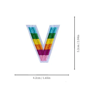 Rainbow embroidered letter V patch for clothing DIY decoration, colorful fabric badge.
