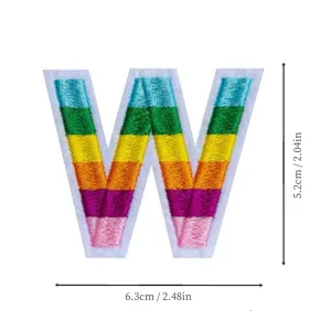 Colorful rainbow letter W embroidered patch, cloth badge for clothing accessories and uniforms.