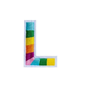 Colorful embroidered letter L patch, rainbow striped alphabet badge for DIY clothing decor
