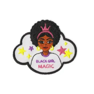 Patch Brodé Fille Afro-Américaine Mignon Dessin Animé Nuage Étoile Badge Vêtement DIY