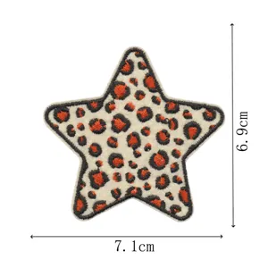 Leopard print star embroidered patch, DIY garment accessory clothing decoration, size 7.1x6.9cm.