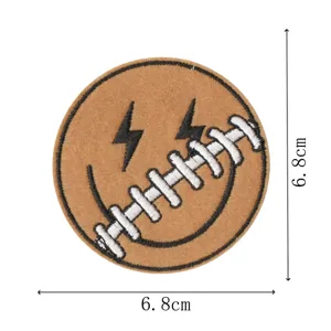 Round embroidered patch with lightning eyes and stitched smiley design, size 6.8x6.8cm for clothing.