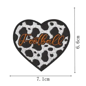 Cow print heart embroidery patch with football text, clothing DIY apparel accessory iron on.