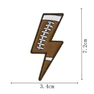 Embroidered patch with lightning bolt and football lace design, DIY clothing accessory 3.4x7.2cm