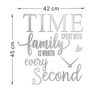 Acrylic mirror wall sticker detail showing family quote letters and size dimensions clearly.