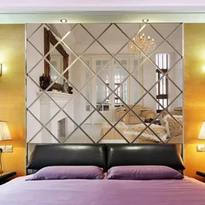 3D diamond mirror acrylic wall sticker detail view, perfect for bedroom and living room decor.