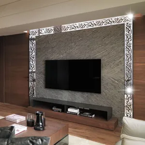 Adhesivo de pared de espejo acrilico para decoracion de TV, borde decorativo plateado con enredadera.