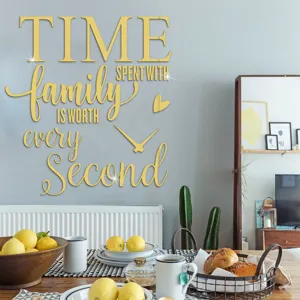 Acrylic mirror wall sticker family quote with clock home decor DIY art decals