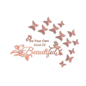 Rose gold mirror acrylic butterfly wall stickers with inspirational quote for home decor.