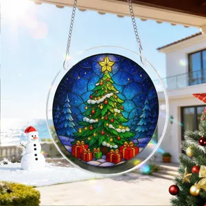 Gedetailleerd overzicht van het kerstboom acryl hangbord, feestelijke raamdecoratie.