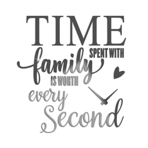 Close-up detail of the acrylic mirror wall sticker featuring English quote and clock hands design.