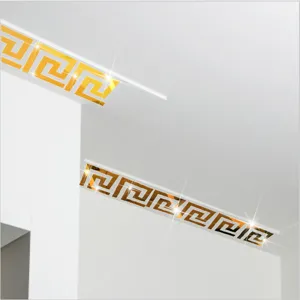 Adesivo murale specchio 3D acrilico bordo decorativo linea angolo soffitto dorato per casa.