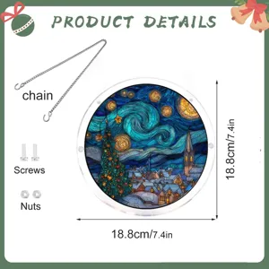 Kerst sneeuwlandschap acryl puzzel hangend bord met ketting en schroeven, 18.8cm.