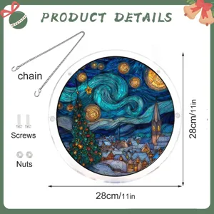 Kerst acryl puzzel hangend bord detail met ketting, schroeven en afmetingen inbegrepen.