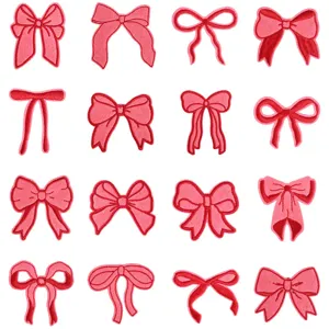 Pink red bow embroidery patches set, cute clothing decoration iron on repair appliques.
