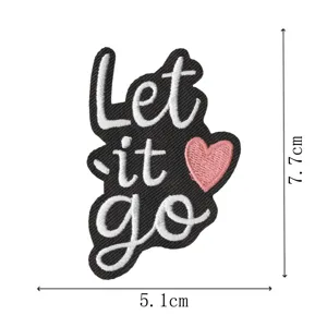 Embroidered motivational quote patch, black fabric with pink heart, diy clothing accessory.