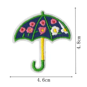 Detailed image showing the dimensions and floral embroidery design of the cute umbrella patch.