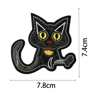 Toppa ricamata gatto nero Halloween, 7.4x7.8cm simpatica applicazione termoadesiva.