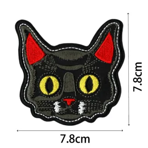 Gatto nero toppa ricamata decorazione di Halloween simpatico animale stemma termoadesivo 7.8cm