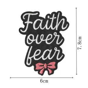 Faith over fear embroidered patch with pink bow for clothing jackets hats DIY apparel badge