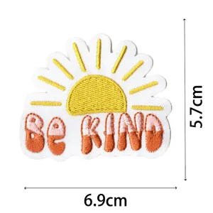 Bohemian embroidery patch with sun and positive quote be kind, ideal for bags and jackets.