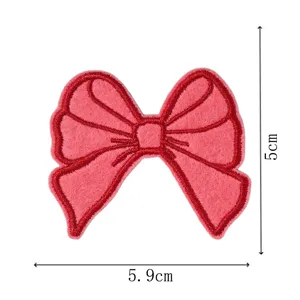 Pink bow embroidery patch, 5x5.9cm cute cloth applique for clothing, DIY garment decoration.