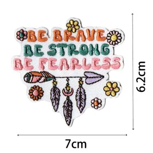 Bohemian motivational embroidery patch with inspirational quotes and feather design for DIY bags.