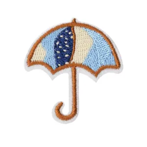Cute umbrella embroidered patch for clothing repair, DIY decorative fabric sticker, colorful design.